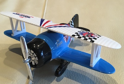 A picture of a toy biplane